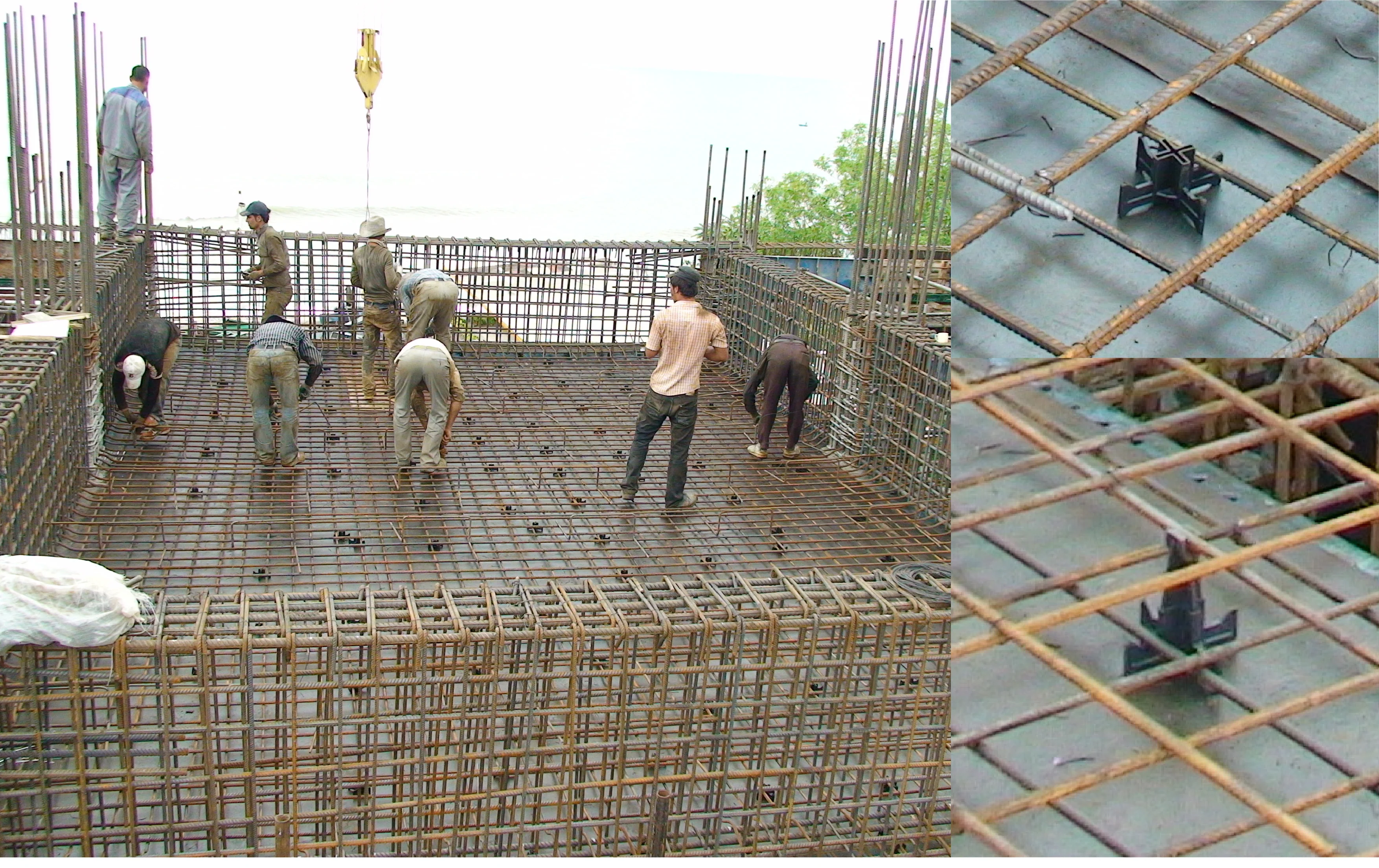 Plastic spacers used in beams, columns, slabs and shear walls.
