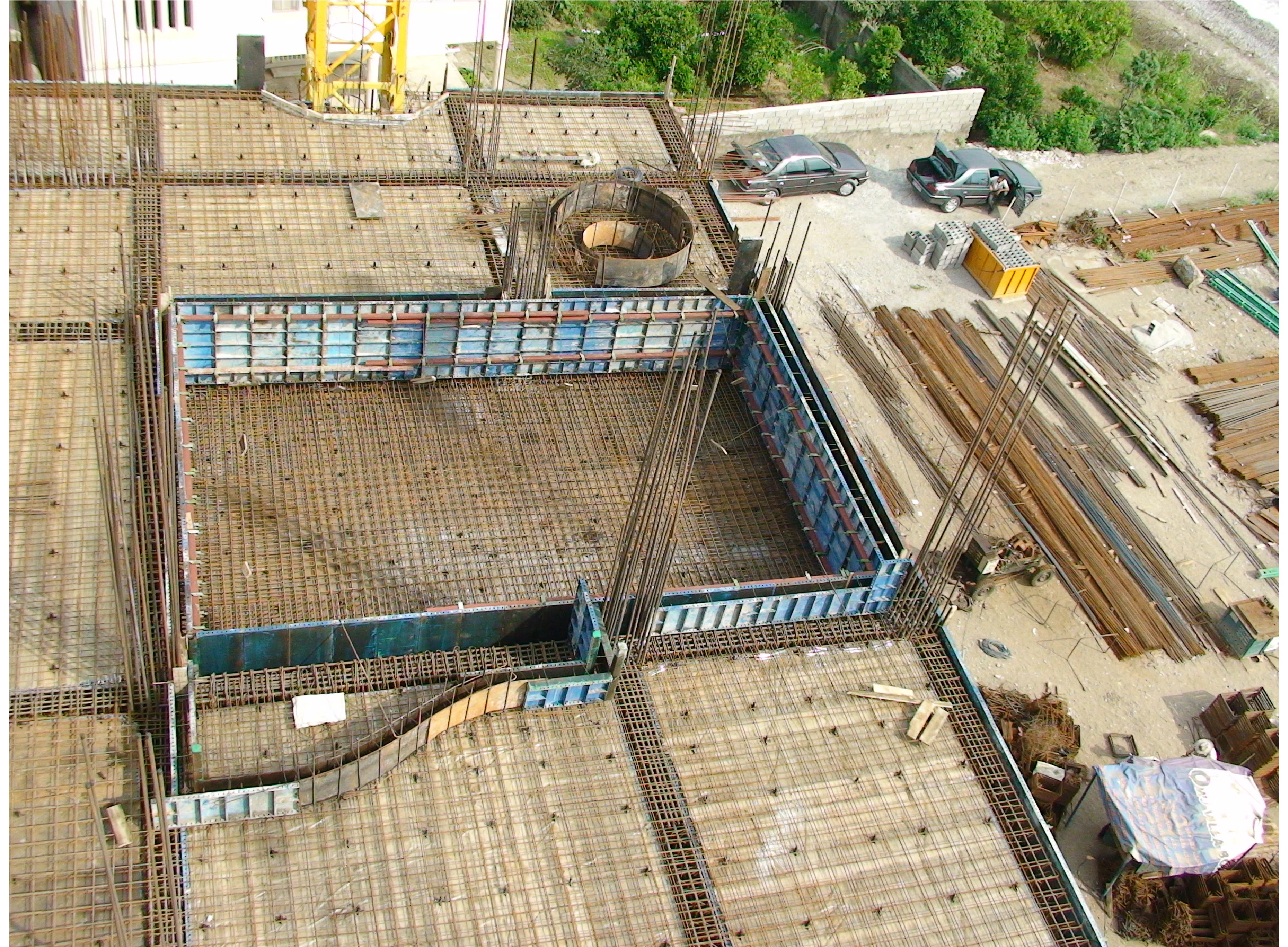 Rebar work for the pool on the tower's third floor.