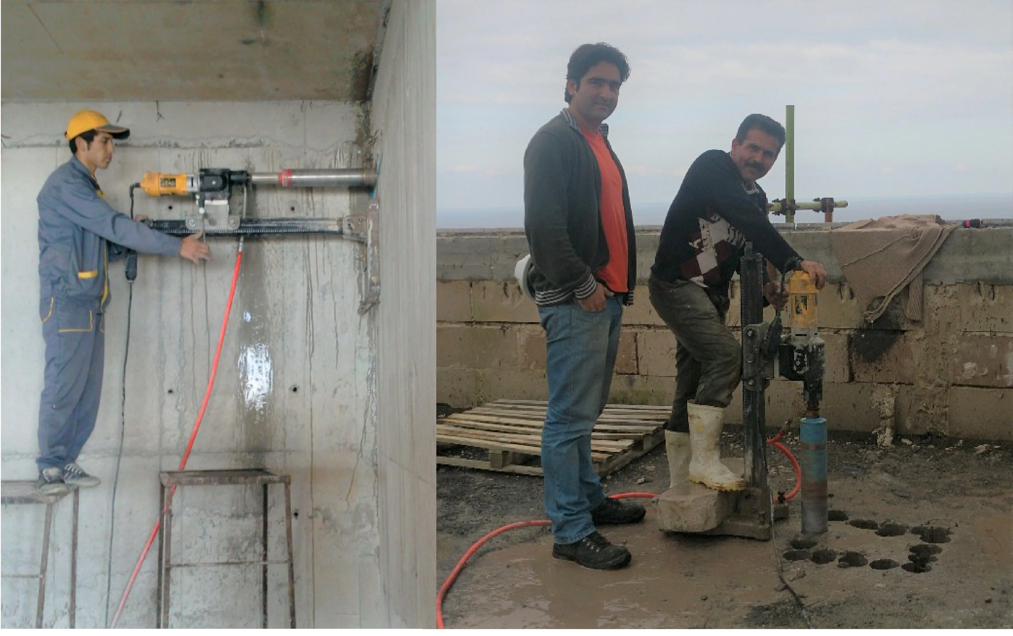 Core drill used to bore through slabs and shear walls for waste-pipe penetrations.