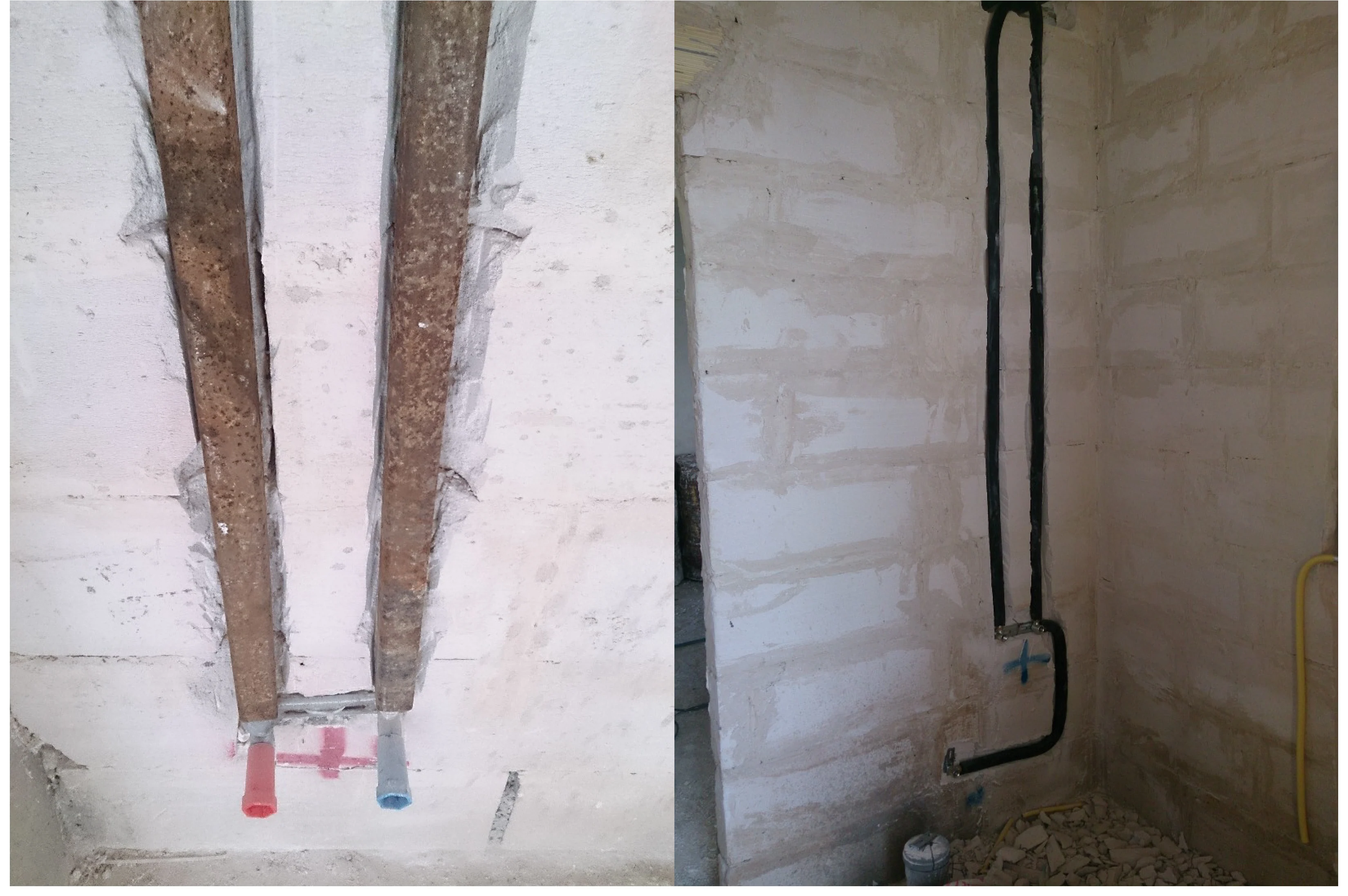 A 3 mm steel protective sheet installed over service pipes beneath the tiling.