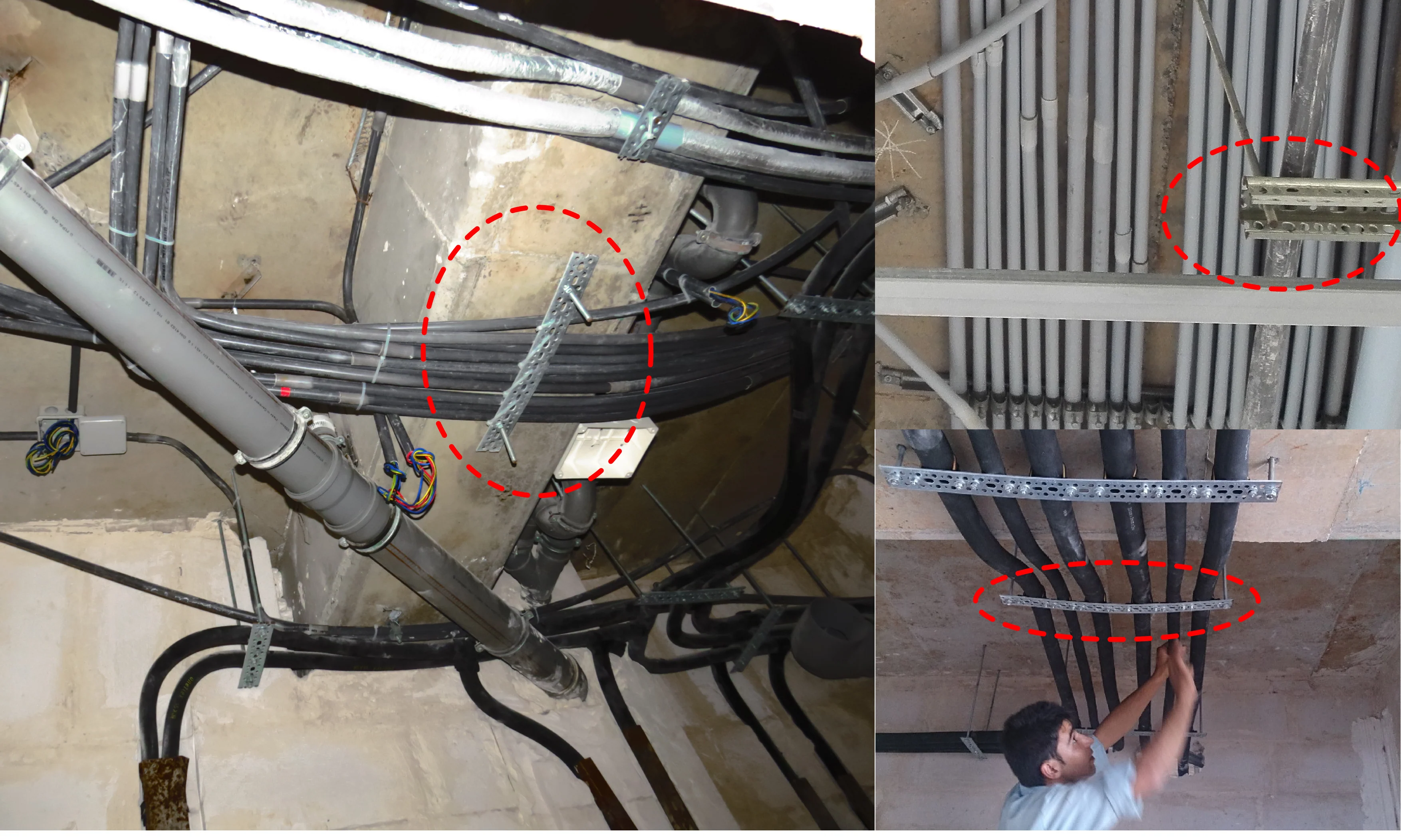 Mechanical and electrical service pipes secured with Super Pipe's modern supports (Super Fix flat and U types).