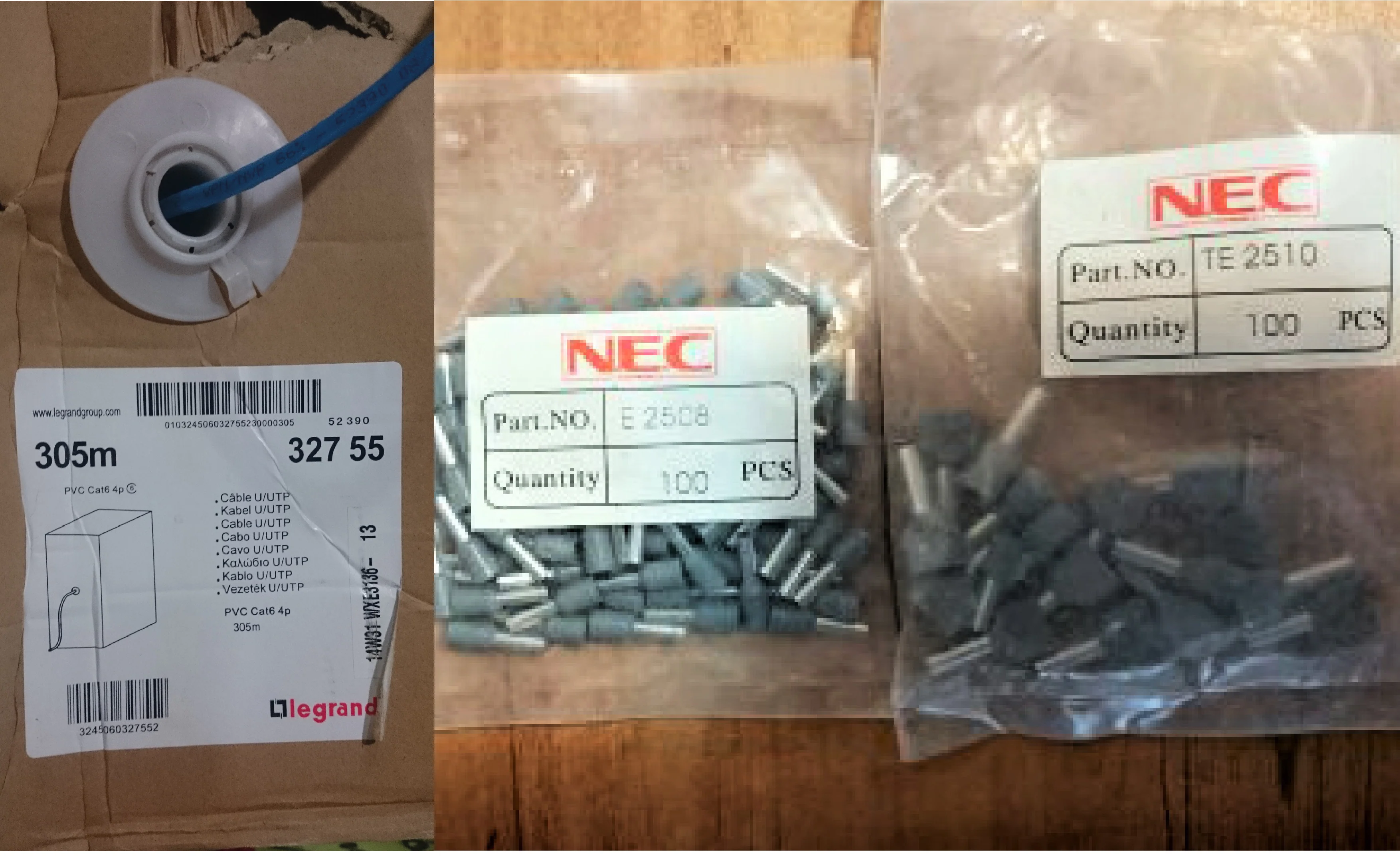 Legrand brand used for network cable. NEC brand wire ferrules used.