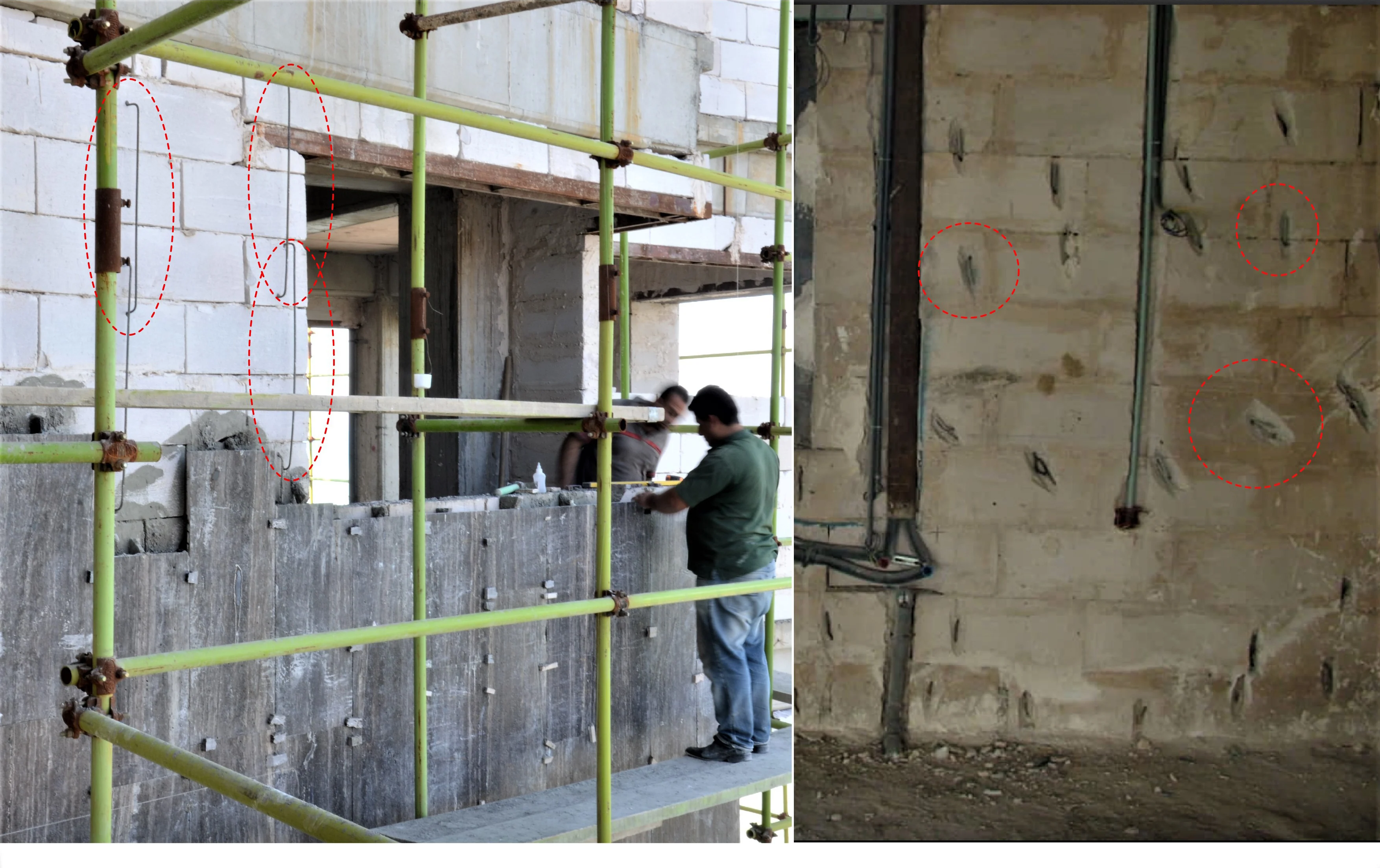 Ties installed between the mortar and AAC block with No. 8 rebar.